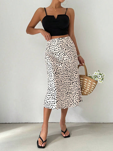 Essnce Women's Mid-Length Satin Printed Fish Tail Skirt