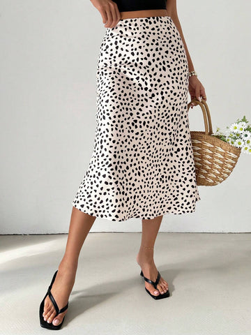 Essnce Women's Mid-Length Satin Printed Fish Tail Skirt