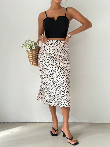 Essnce Women's Mid-Length Satin Printed Fish Tail Skirt