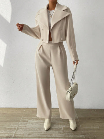 Women's Notched Collar Suit Jacket And Pants Set