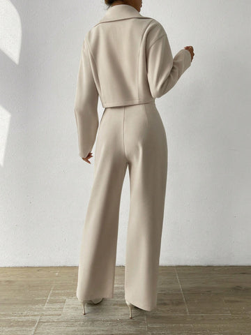 Women's Notched Collar Suit Jacket And Pants Set