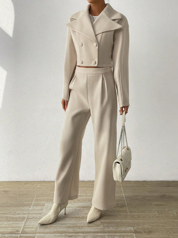Women's Notched Collar Suit Jacket And Pants Set