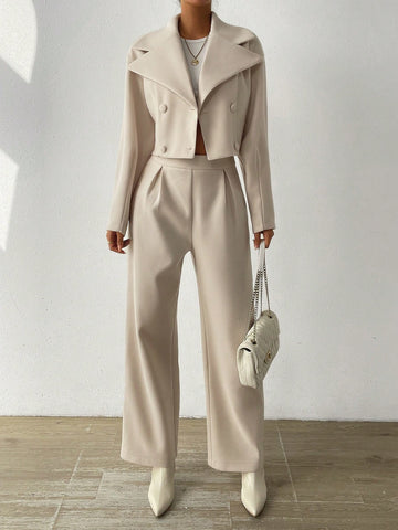 Women's Notched Collar Suit Jacket And Pants Set