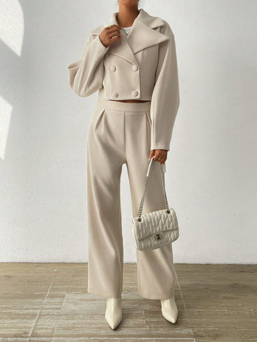 Women's Notched Collar Suit Jacket And Pants Set