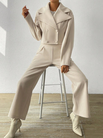 Women's Notched Collar Suit Jacket And Pants Set