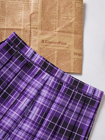 Essnce Women's Plaid Pleated Skirt