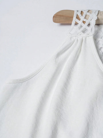 Women's Plain Color Hollow Out Back Vest And Pants Two Piece Set