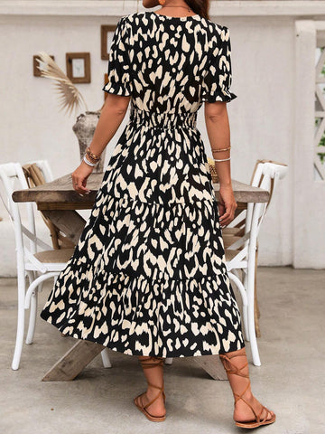 Women's Pleated A-Line Leopard Printed Dress