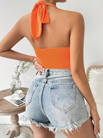 Women's Pleated Halter Neck Bodysuit