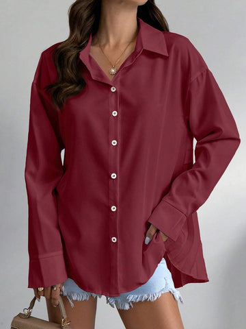 Essnce Women's Pleated Patchwork Back Wrap Casual Shirt, Autumn