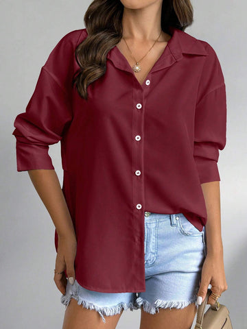 Essnce Women's Pleated Patchwork Back Wrap Casual Shirt, Autumn