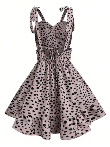 Women's Printed Ruffle Hem Spaghetti Strap Dress