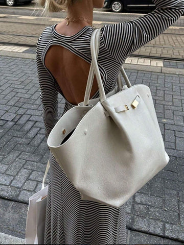 Women's Round Neck Long Sleeve Simple Striped Dress, Casual Daily Wear