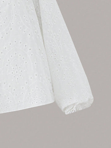 Essnce Women's Simple Hollow Out V-Neck Mesh Long Sleeve Shirt In Plain Color