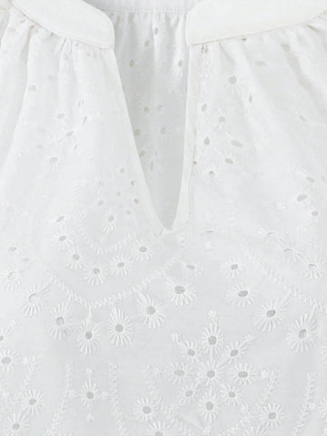 Essnce Women's Simple Hollow Out V-Neck Mesh Long Sleeve Shirt In Plain Color