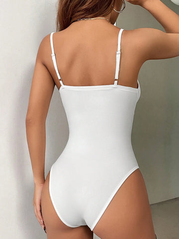 Women's Simple Solid Color Circle Ring Suspenders Bodysuit