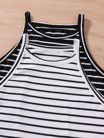 Women's Simple Striped Cami Dress For Daily Wear, Black