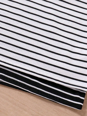Women's Simple Striped Cami Dress For Daily Wear, Black