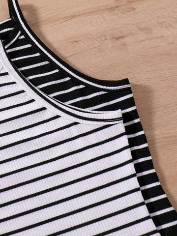 Women's Simple Striped Cami Dress For Daily Wear, Black