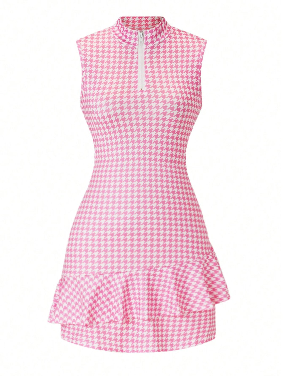 Women's Sleeveless Houndstooth Print Simple Daily Dress