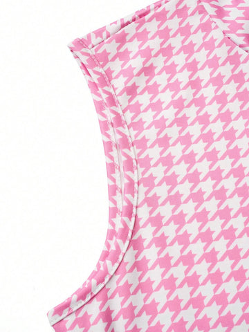 Women's Sleeveless Houndstooth Print Simple Daily Dress