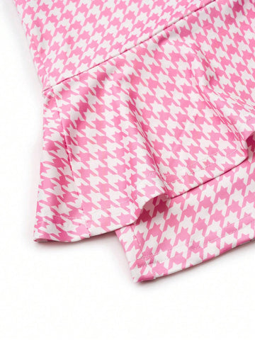 Women's Sleeveless Houndstooth Print Simple Daily Dress