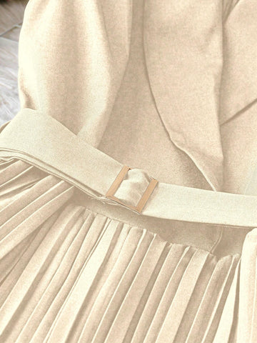 Sleeveless Collared Waist Belt Pleated Jumpsuit With Straight Leg Pants, Black