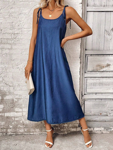 Women's Solid Color Backless Cami Dress For Vacation And Casual Wear