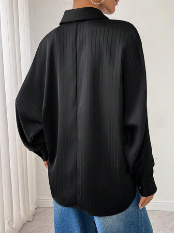 Essnce Women's Solid Color Batwing Sleeve Single-Breasted Blouse, Spring Autumn