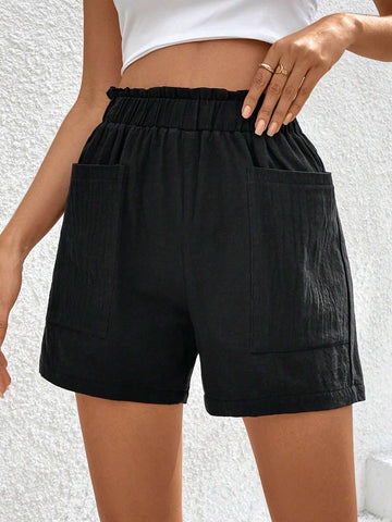 Essnce Women's Solid Color Casual Shorts With Dual Pockets