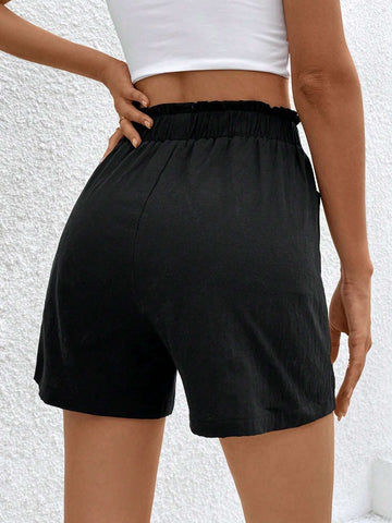 Essnce Women's Solid Color Casual Shorts With Dual Pockets