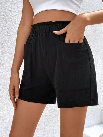 Essnce Women's Solid Color Casual Shorts With Dual Pockets