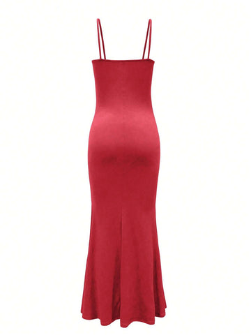 Women's Solid Color Fish Tail Style Strap Dress