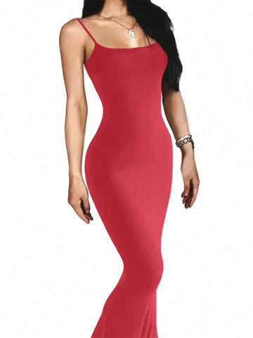 Women's Solid Color Fish Tail Style Strap Dress