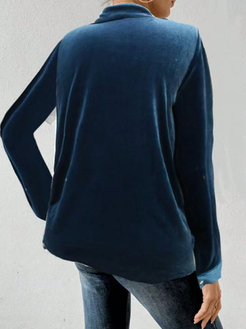 Essnce Women's Solid Color Front Button Casual Long Sleeve Blouse