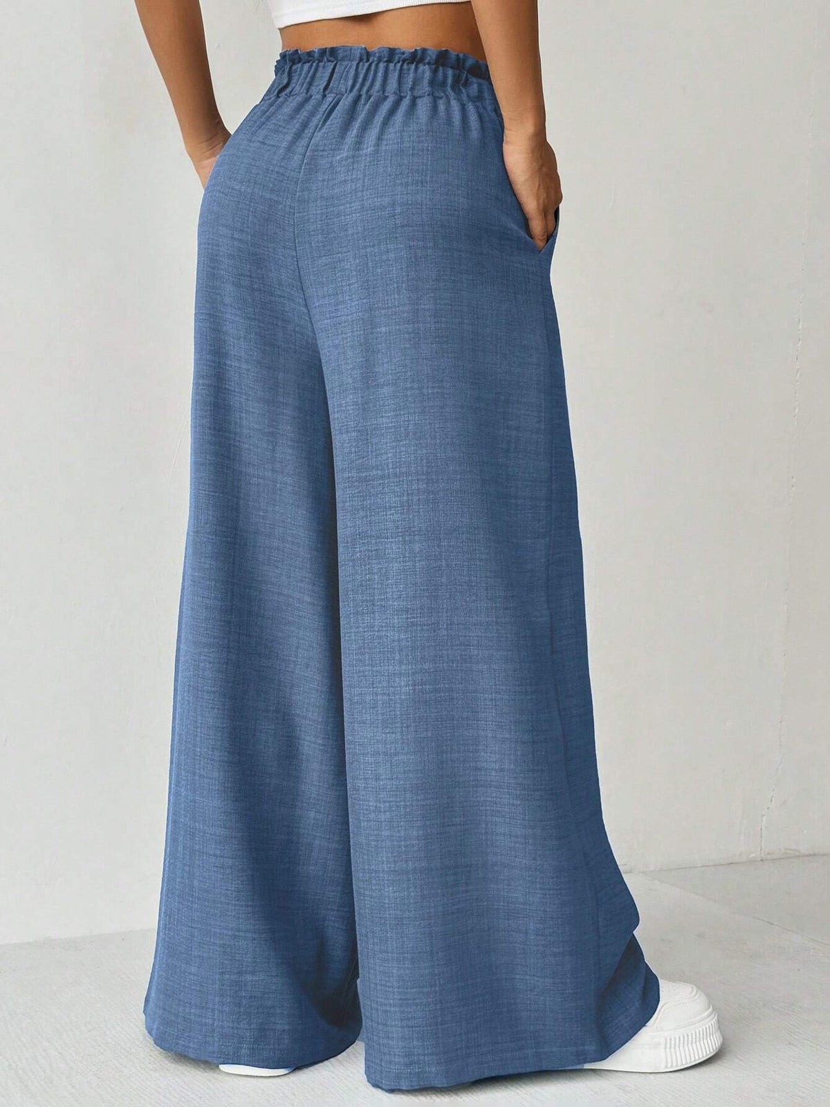 Essnce Women's Solid Color High-Waist Belted Wide Leg Casual Pants With Pockets