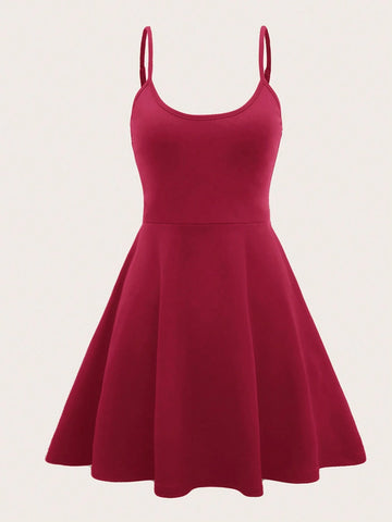 Women's Solid Color Knit Spaghetti Strap Dress