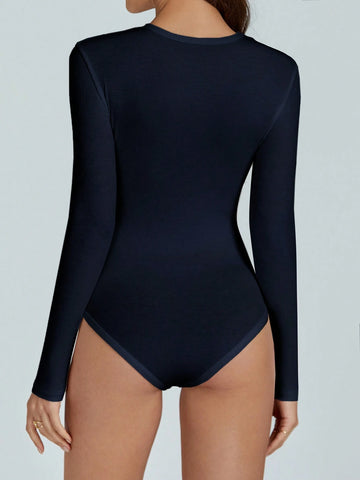 Women's Solid Color Long Sleeve Bodysuit, Fall