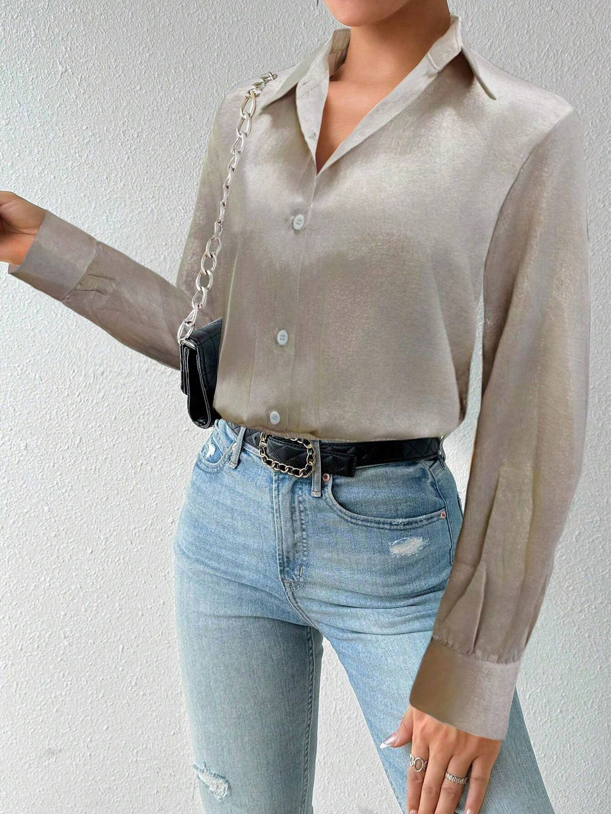 Women's Solid Color Long Sleeve Single-Breasted Casual Bodysuit, Autumn