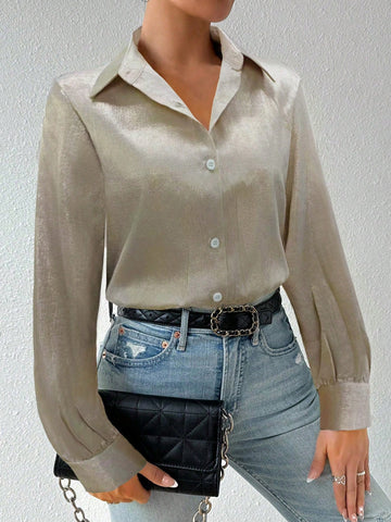 Women's Solid Color Long Sleeve Single-Breasted Casual Bodysuit, Autumn