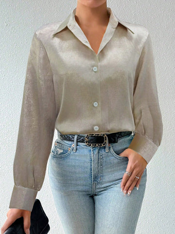 Women's Solid Color Long Sleeve Single-Breasted Casual Bodysuit, Autumn