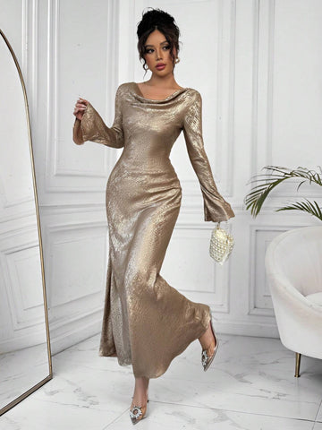 Women's Solid Color Long Sleeve Slim Fit Elegant Dress