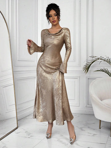Women's Solid Color Long Sleeve Slim Fit Elegant Dress