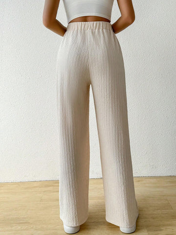 Essnce Women's Solid Color Loose Texture Fabric Wide Leg Pants
