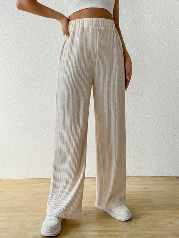 Essnce Women's Solid Color Loose Texture Fabric Wide Leg Pants
