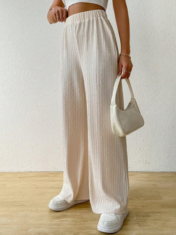 Essnce Women's Solid Color Loose Texture Fabric Wide Leg Pants