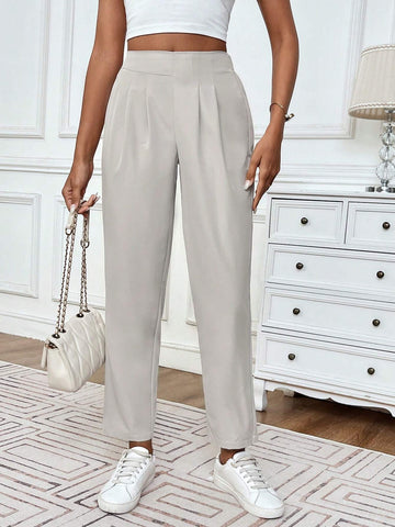 Essnce Women's Solid Color Pleated Tapered Casual Daily Commute Long Pants