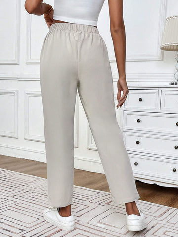 Essnce Women's Solid Color Pleated Tapered Casual Daily Commute Long Pants