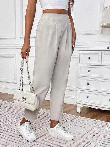 Essnce Women's Solid Color Pleated Tapered Casual Daily Commute Long Pants