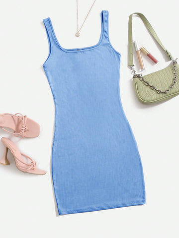Women's Solid Color Ribbed Knit Sweater Dress